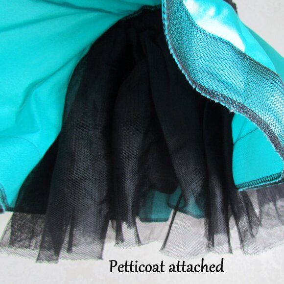 GIRL'S DANCE COSTUME, S, WEISSMAN BLACK & GREEN FLARED SKIRT, MESH INSERT TORSO - Picture 3 of 6